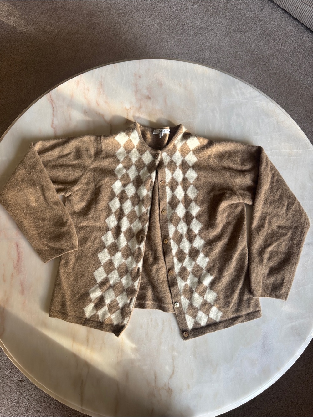Vintage Hodgson of Scotland Brown Argyle Wool Button-Up Cardigan Preppy, Classic